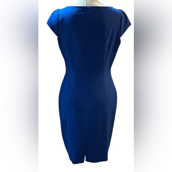 Tahari Blue V-Neck Career Midi Dress Size 6 - Picture 7 of 10